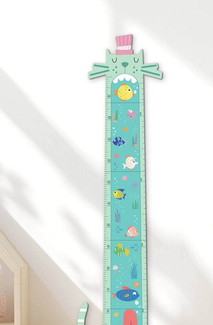 Personalised Wooden Ocean Cat Growth Chart for Kids