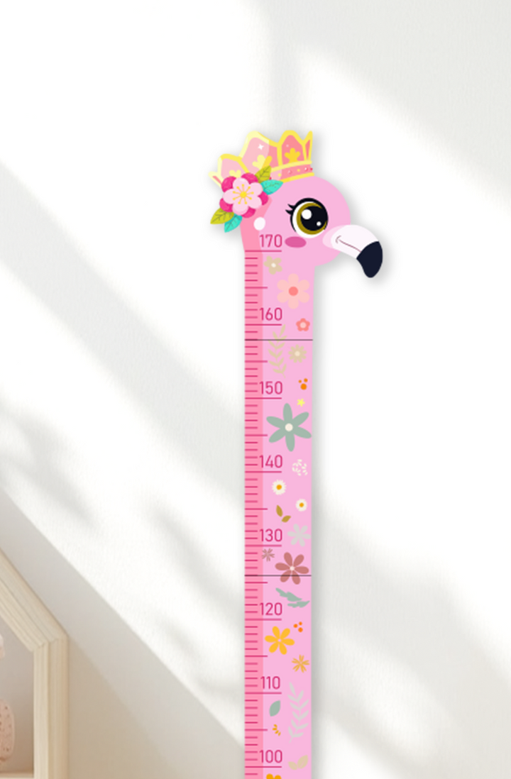 Personalised Pink Flower Flamingo Wooden Growth Chart for Kids