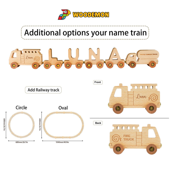 Personalised Wooden Fire Truck Train Set With Name