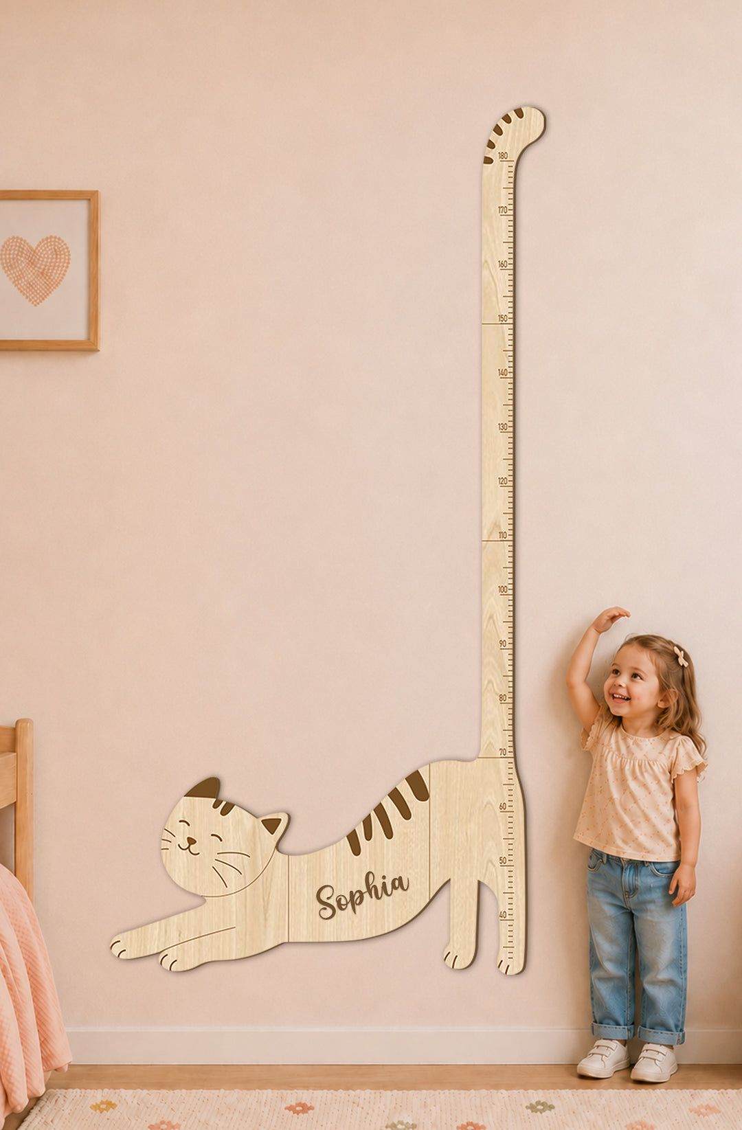 Personalised Wooden Cat Growth Chart for Kids Nursery Decor