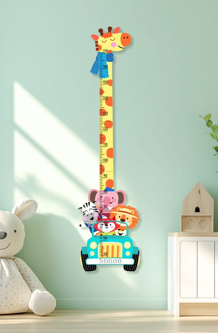 Personalised Wooden Safari Animals Growth Chart for Kids