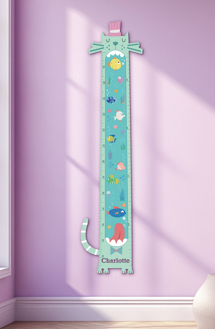 Personalised Wooden Ocean Cat Growth Chart for Kids