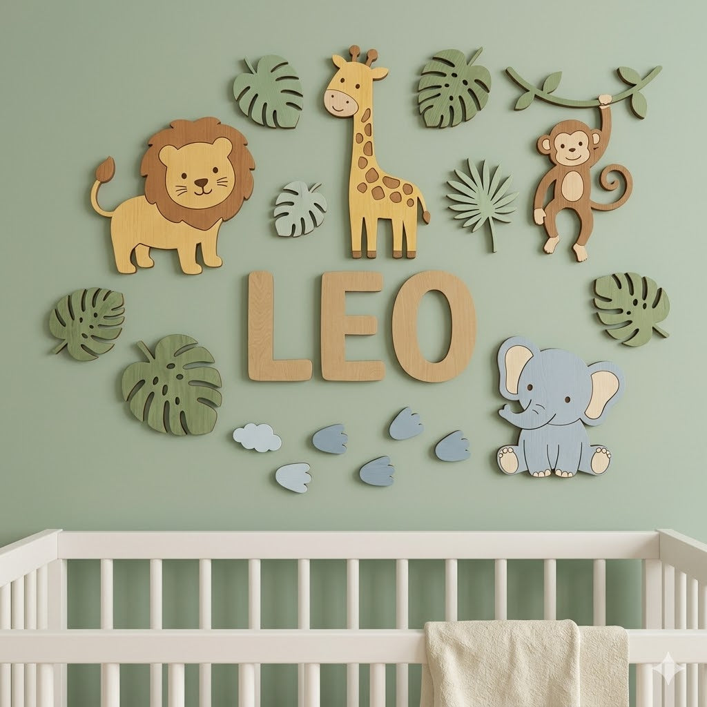 Personalised Wooden Nursery Name Sign – Cute Animal Themes