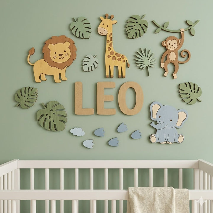 Personalised Wooden Nursery Name Sign – Cute Animal Themes