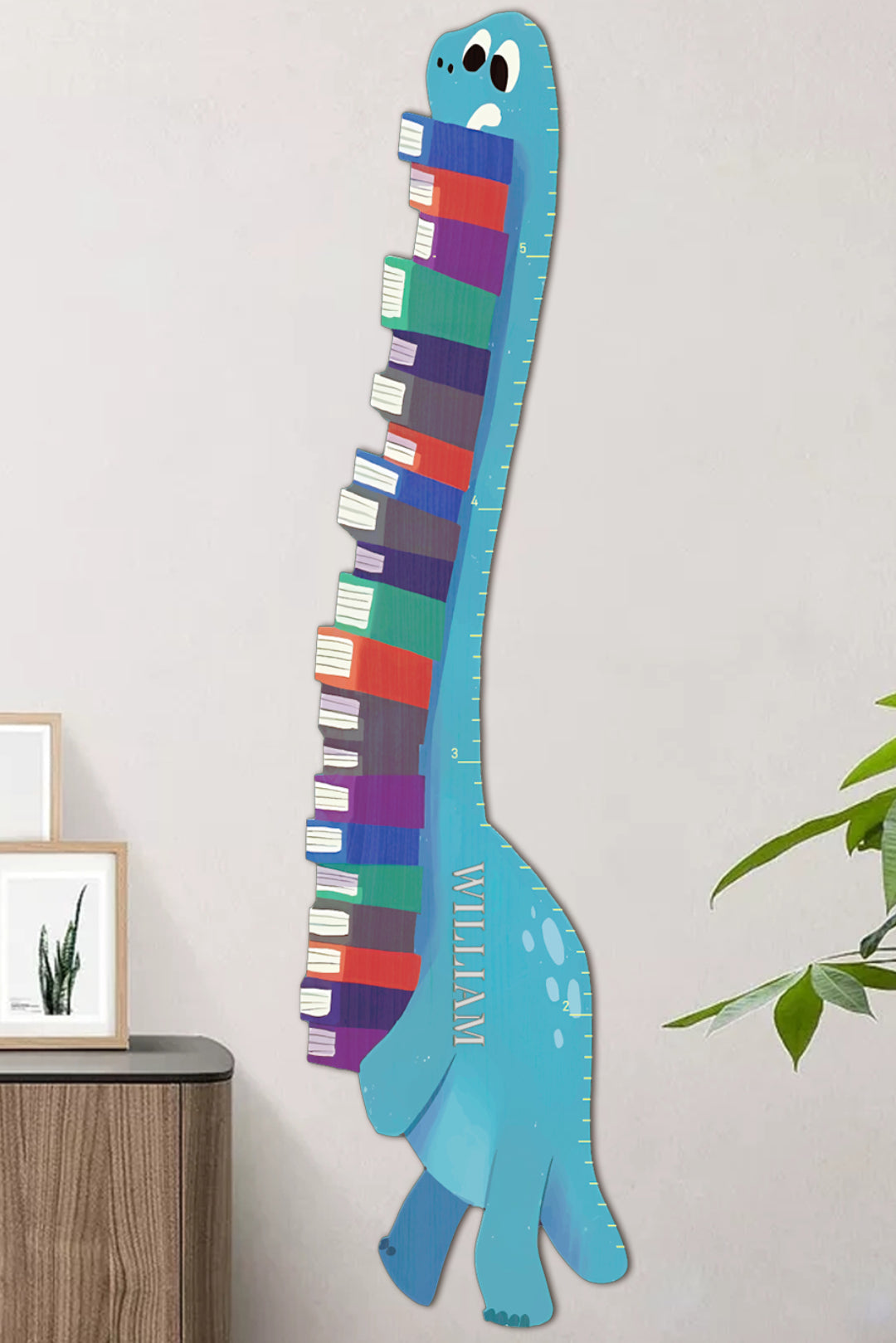 Personalized Wooden Book-Loving Dinosaur Growth Chart Ruler