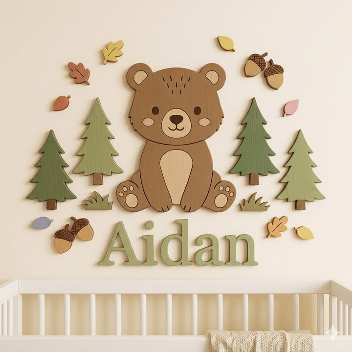 Personalised Wooden Nursery Name Sign – Cute Animal Themes