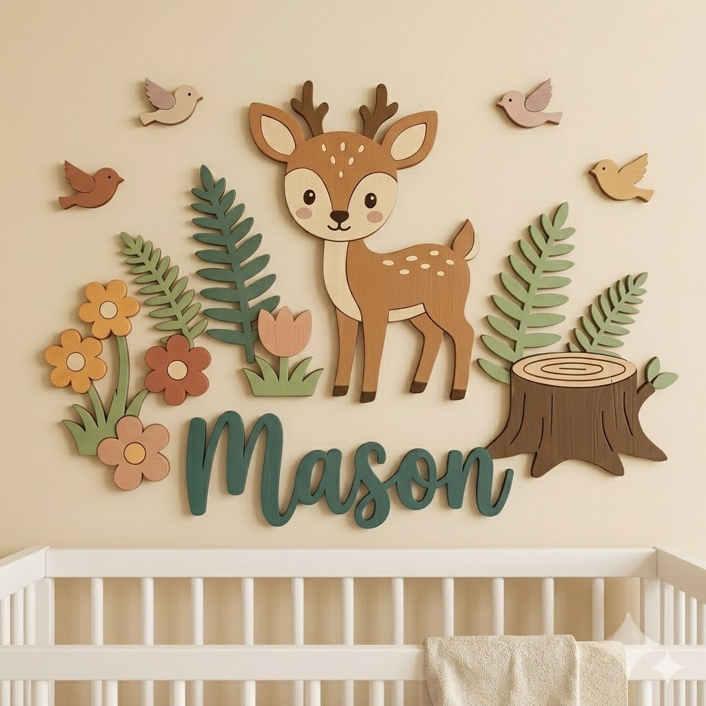 Personalised Wooden Nursery Name Sign – Animal Nursery Name Signs