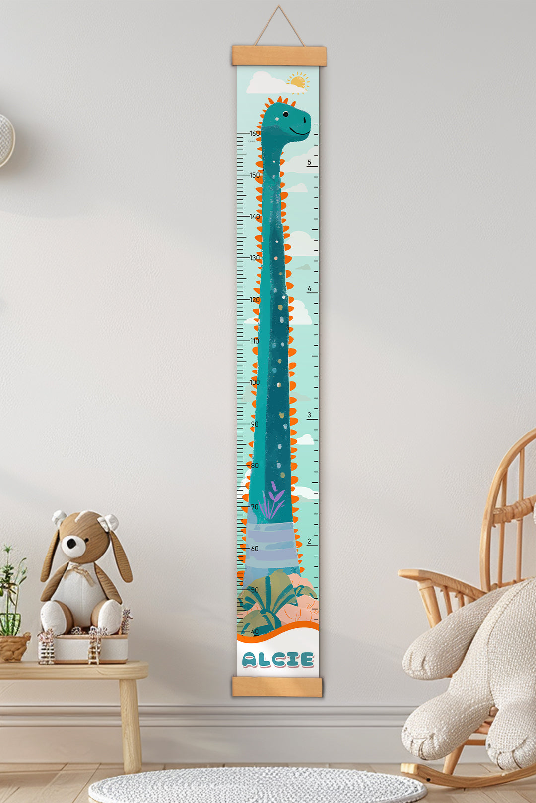 Personalized Dinosaur Growth Hanging Canvas Height Ruler