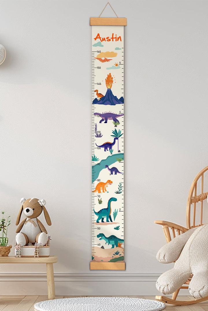 Personalized Dinosaur Adventure Hanging Canvas Height Ruler