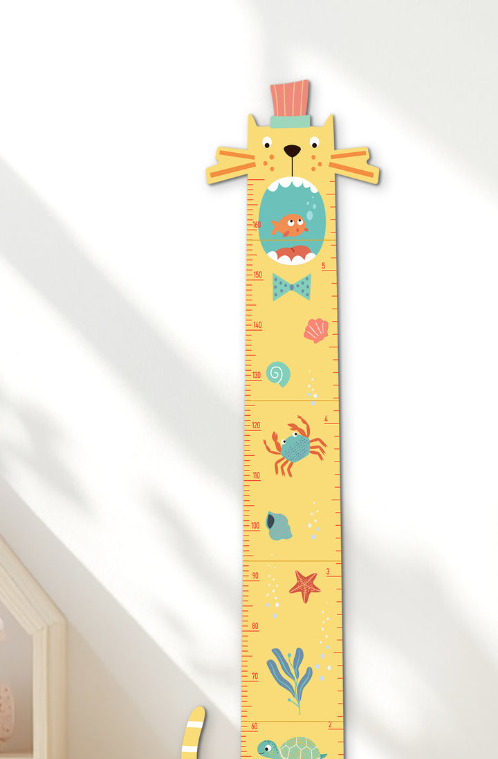 Personalised Wooden Cat Growth Chart for Kids Room