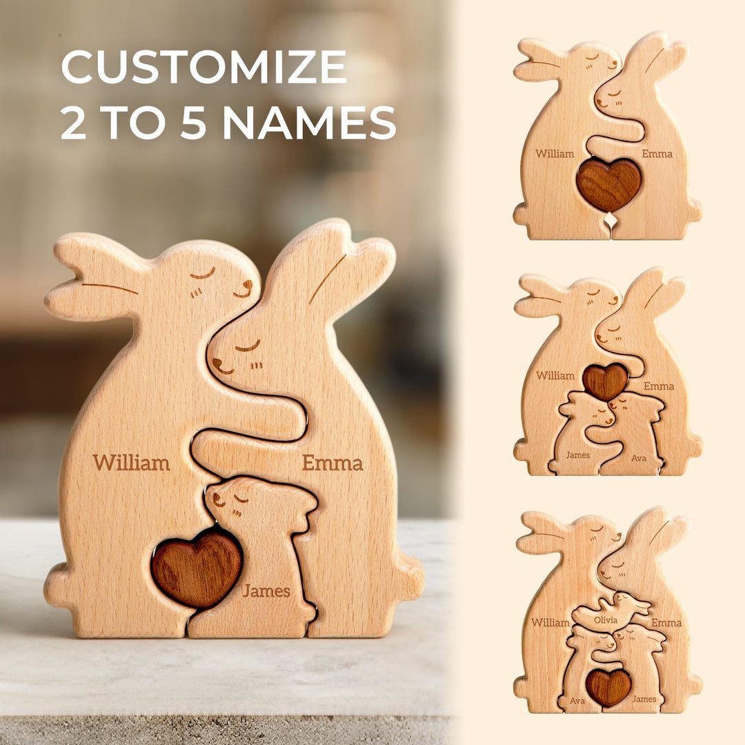 Personalised Wooden Rabbit Family Puzzle Decor