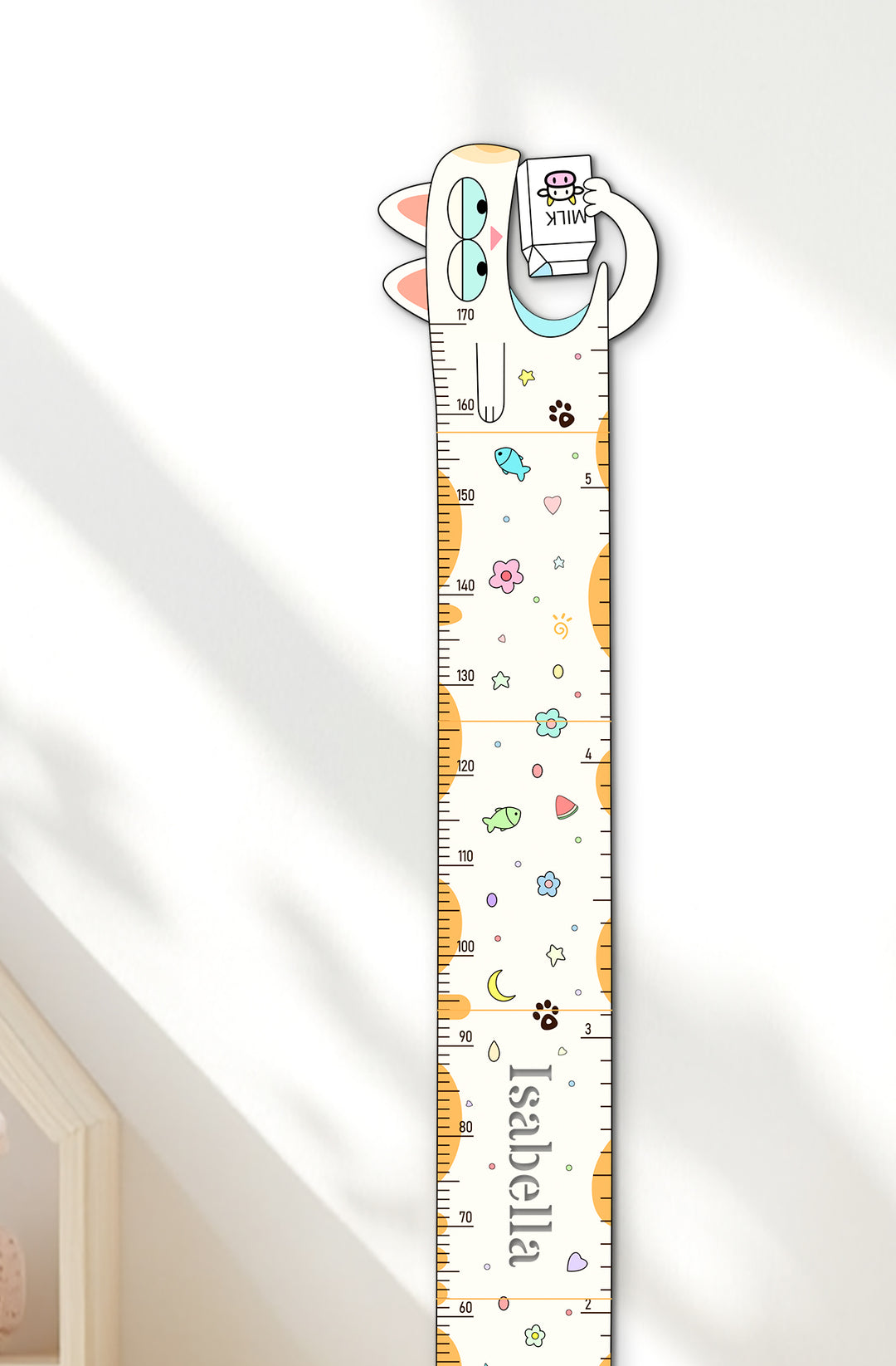Personalised Wooden Milk Cat Growth Chart for Kids
