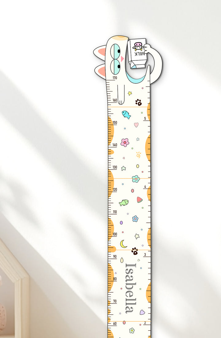 Personalised Wooden Milk Cat Growth Chart for Kids