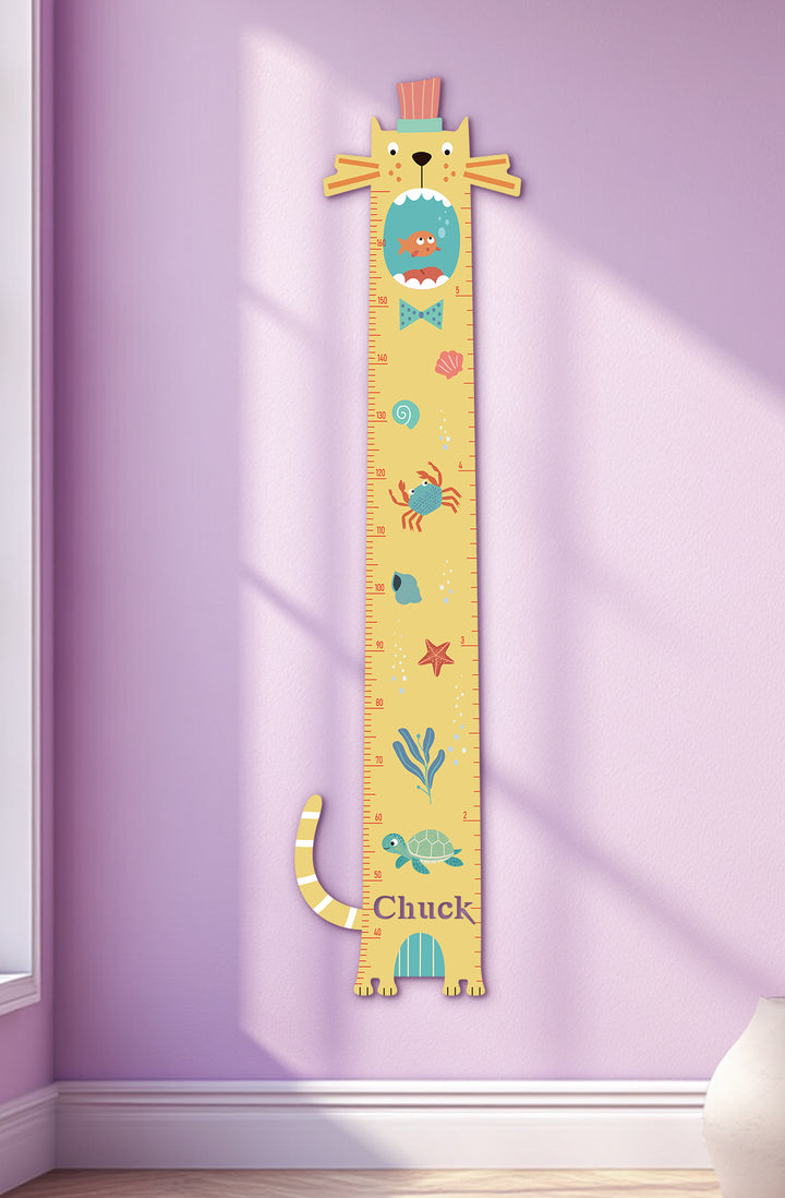 Personalised Wooden Cat Growth Chart for Kids Room