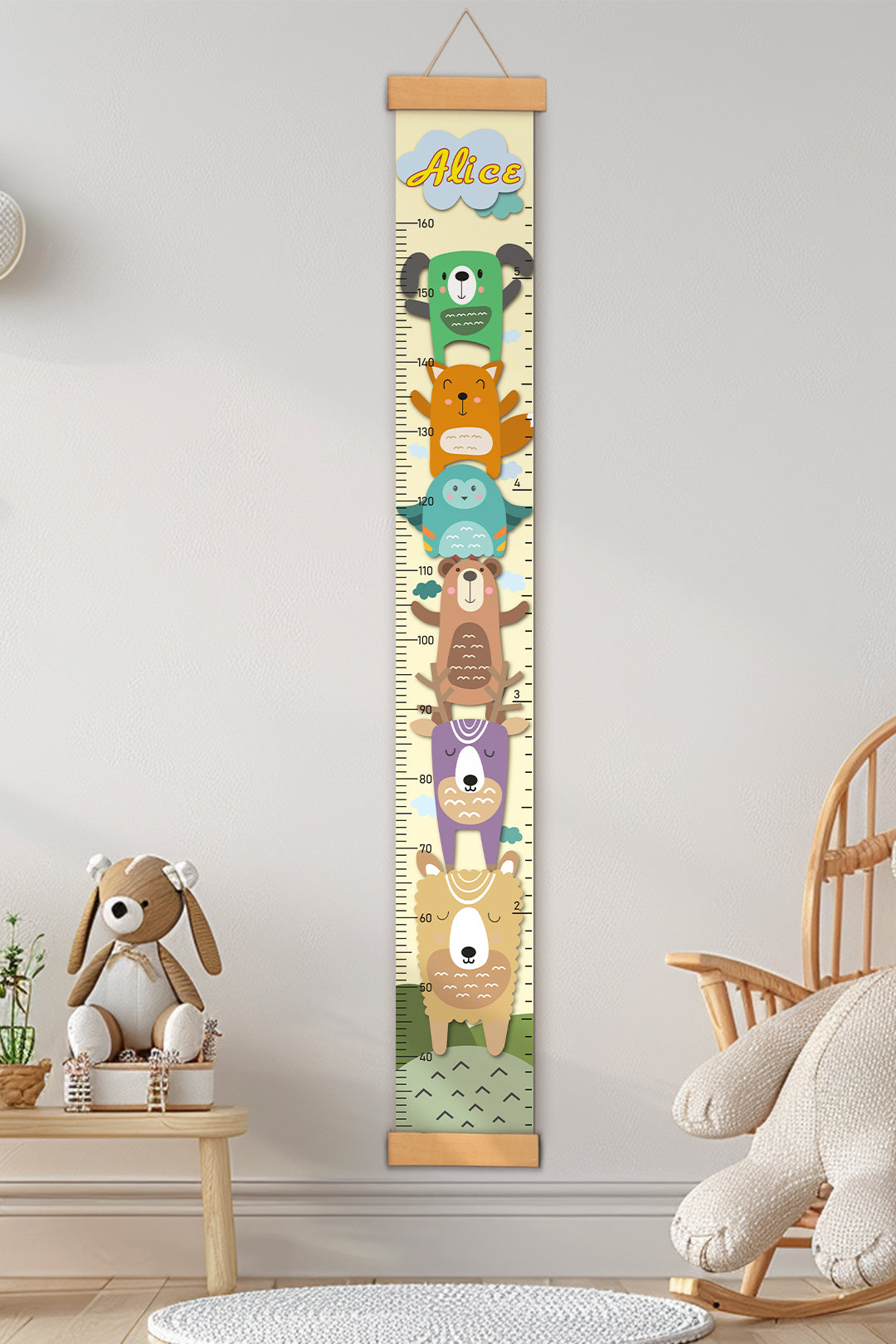 Personalized Stacked Animal Hanging Canvas Height Ruler