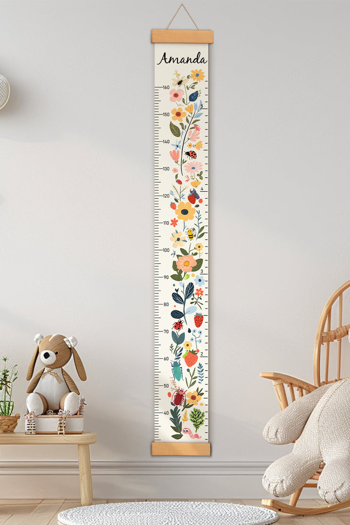 Personalized Floral Garden Hanging Canvas Height Ruler