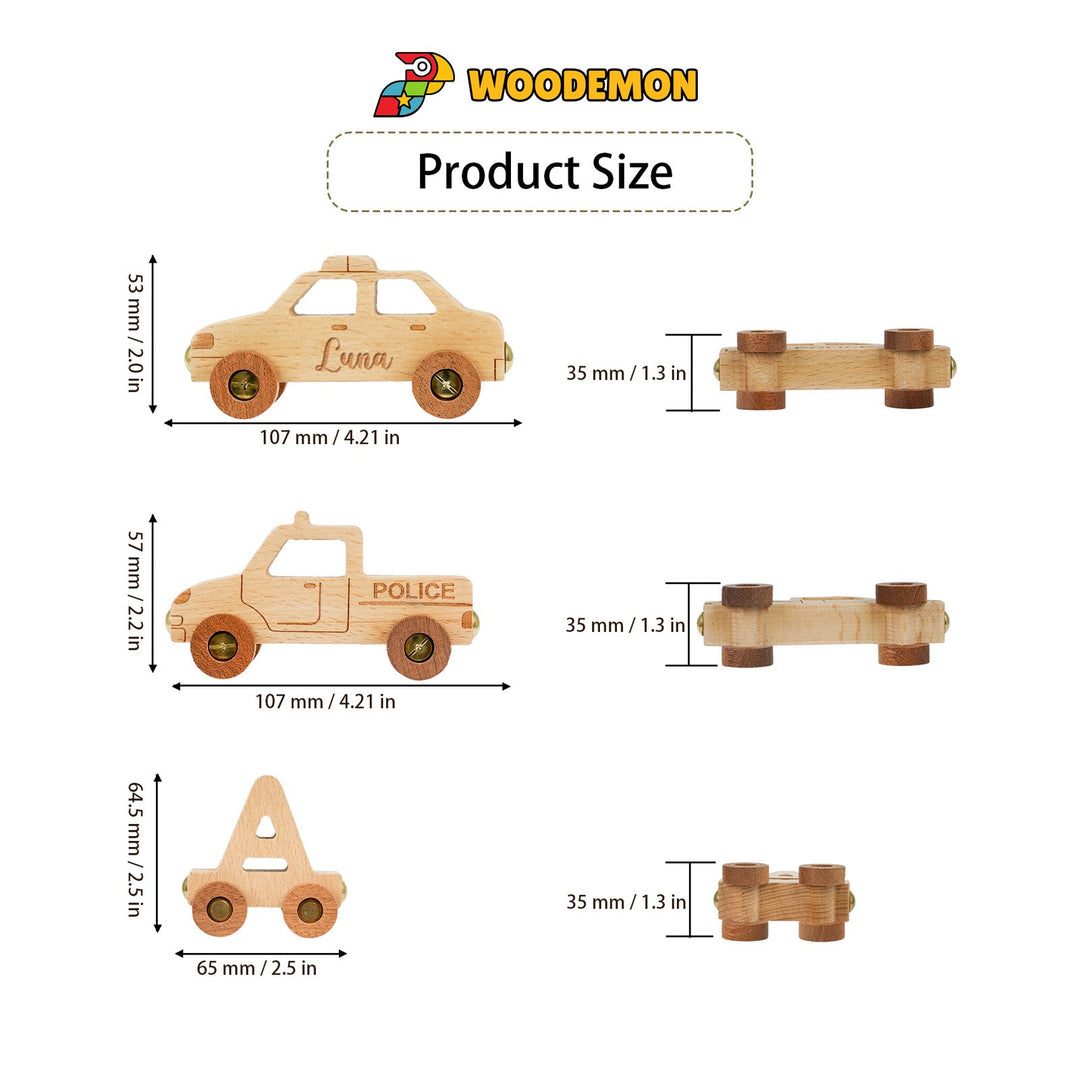 Personalised Wooden Police Car Train Set With Name