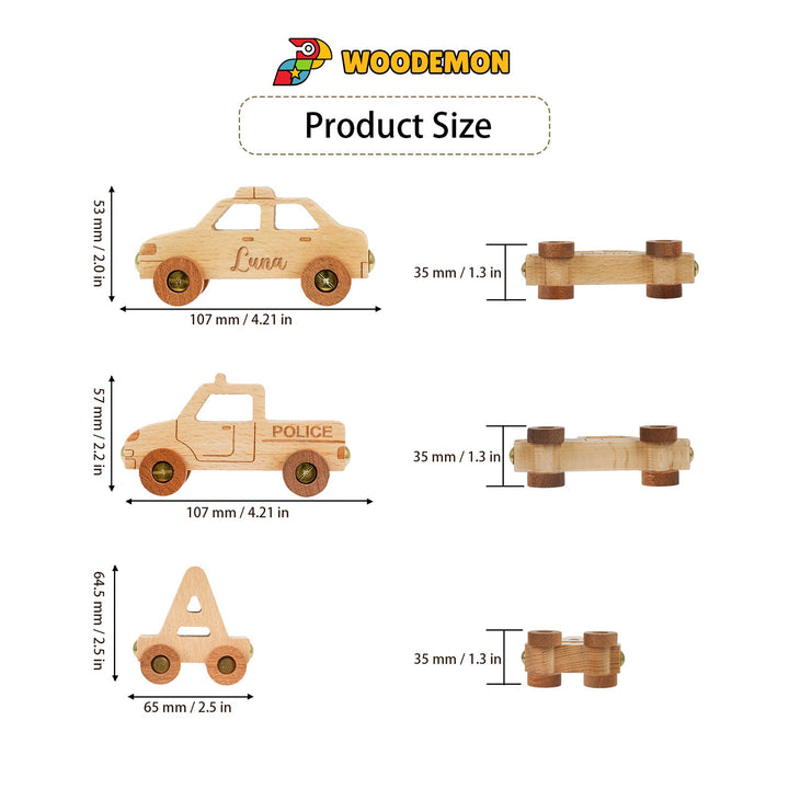 Personalised Wooden Police Car Train Set With Name