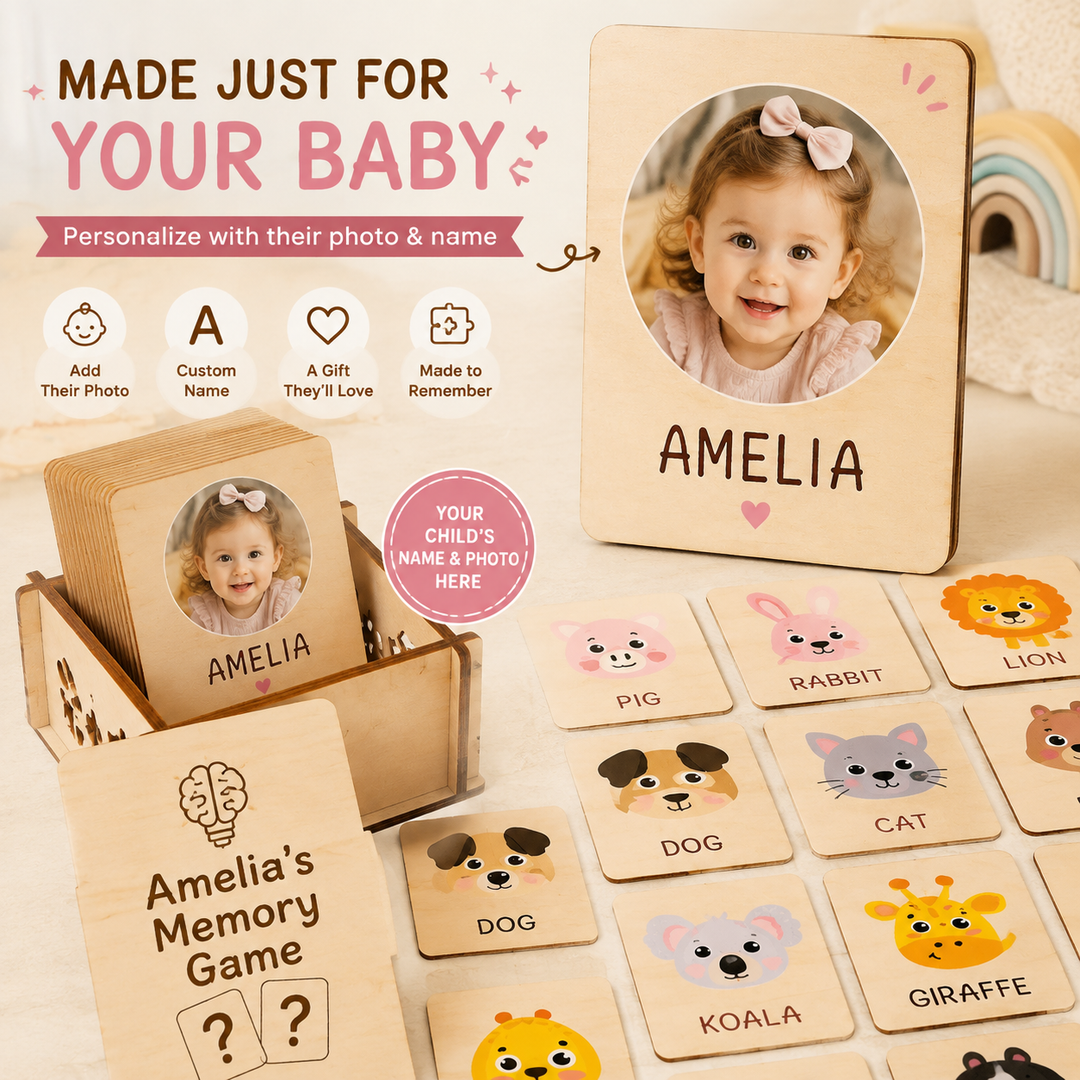 Personalised Wooden Animal Memory Matching Game for Kids