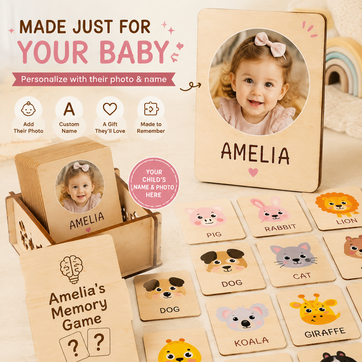 Personalised Wooden Animal Memory Matching Game for Kids