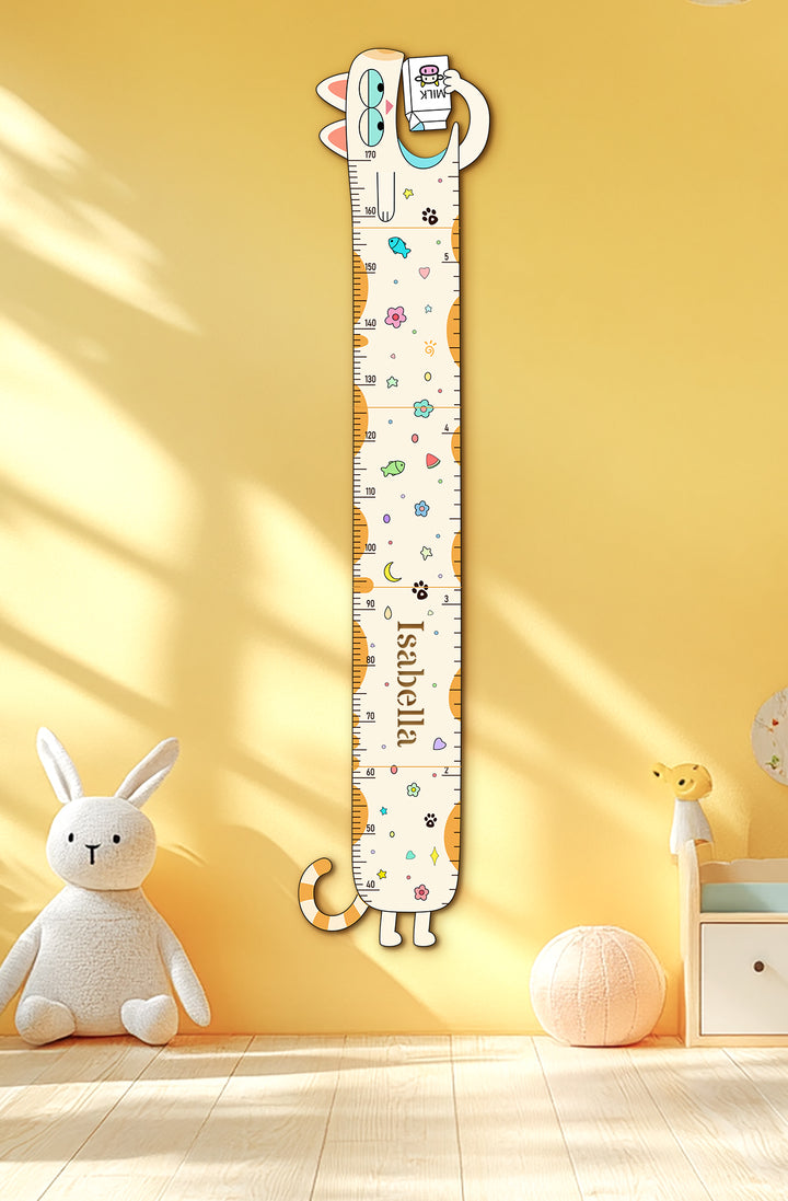 Personalised Wooden Milk Cat Growth Chart for Kids