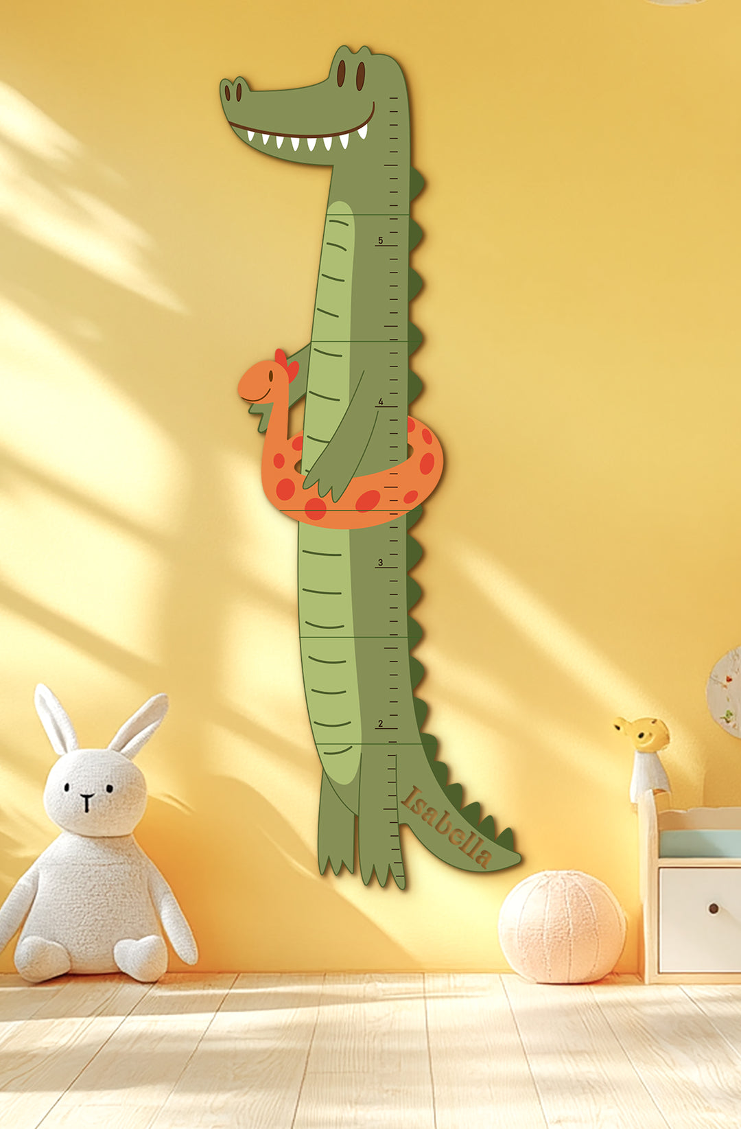 Personalised Wooden Crocodile Growth Chart for Kids Room