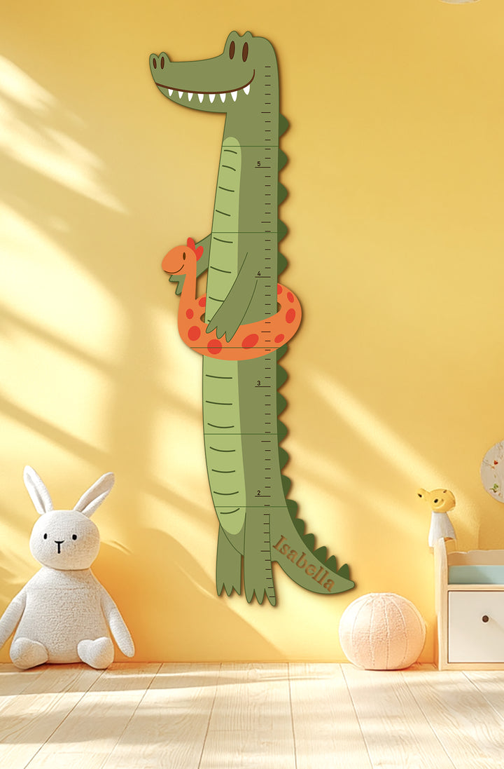 Personalised Wooden Crocodile Growth Chart for Kids Room