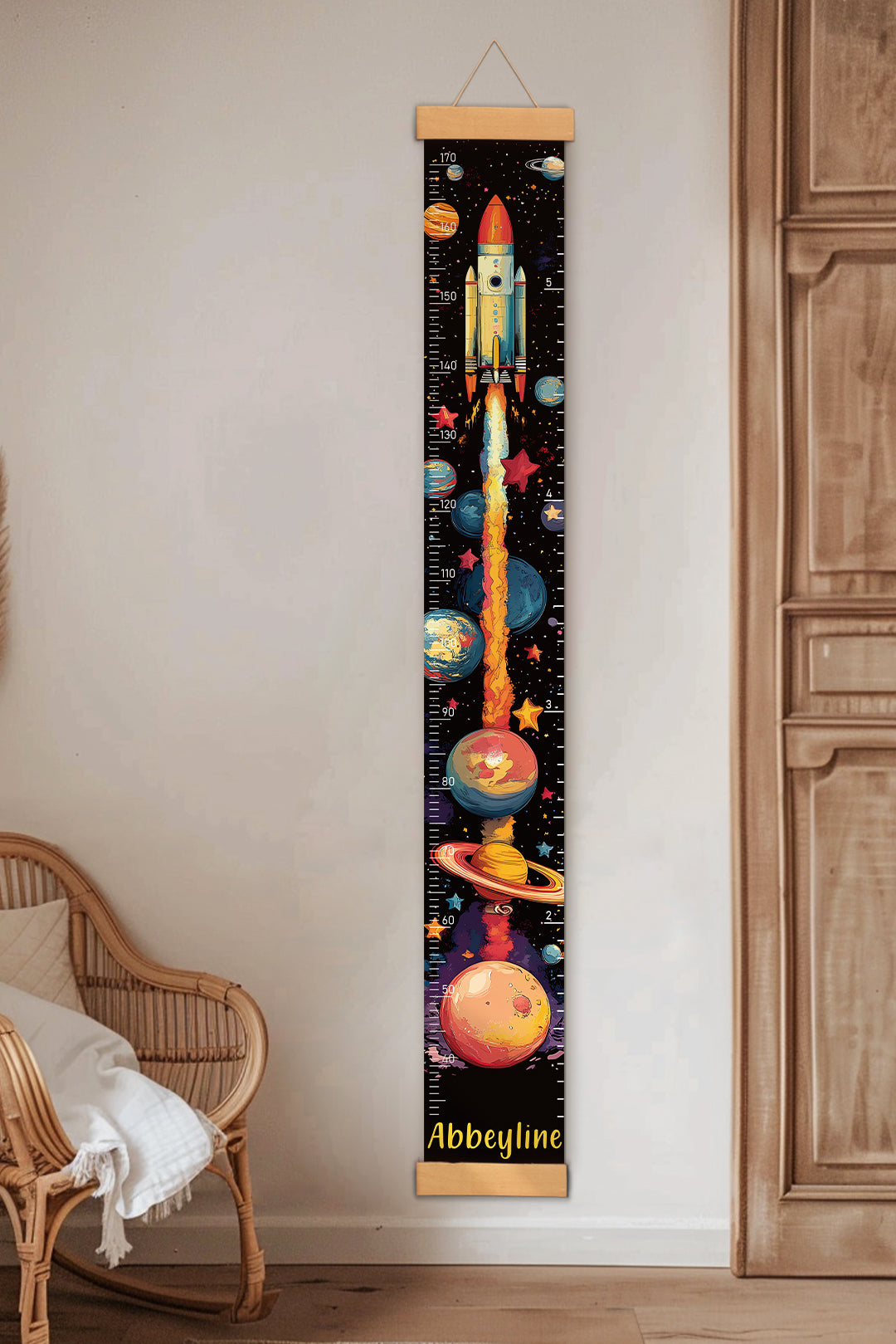 Personalized Space Rocket Hanging Canvas Height Ruler