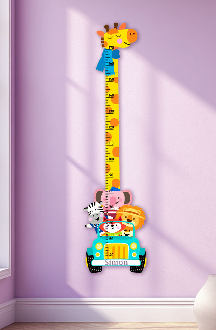 Personalised Wooden Safari Animals Growth Chart for Kids