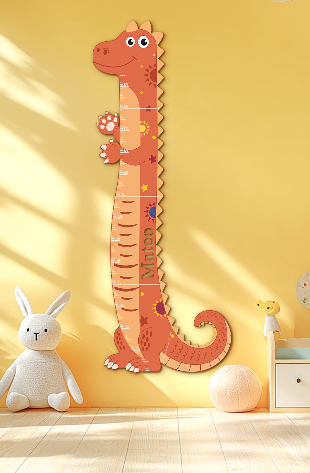 Personalised Wooden Dinosaur Growth Chart for Kids Room