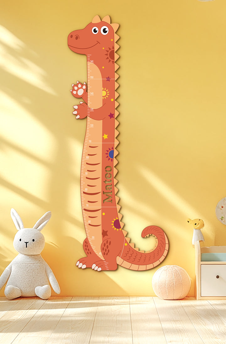 Personalised Wooden Dinosaur Growth Chart for Kids Room