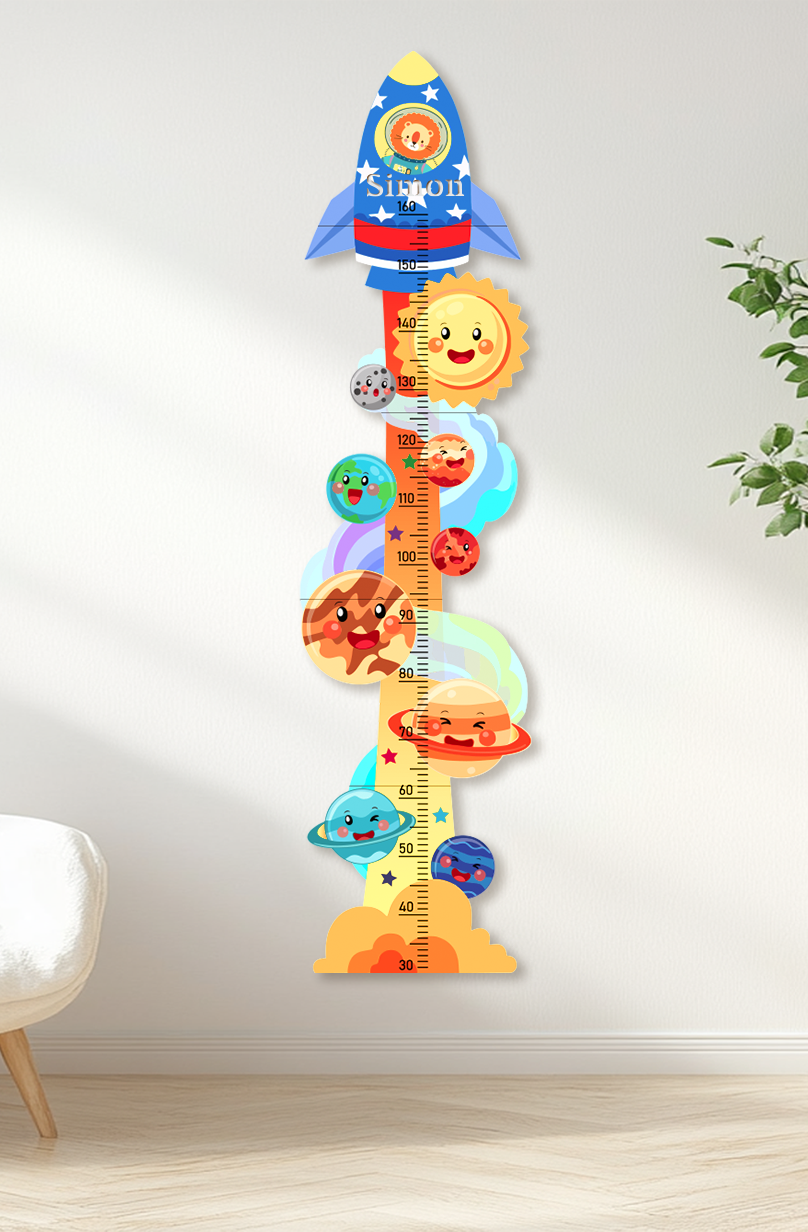 Personalised Space Rocket Wooden Growth Chart for Kids
