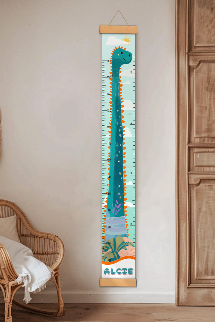 Personalized Dinosaur Growth Hanging Canvas Height Ruler