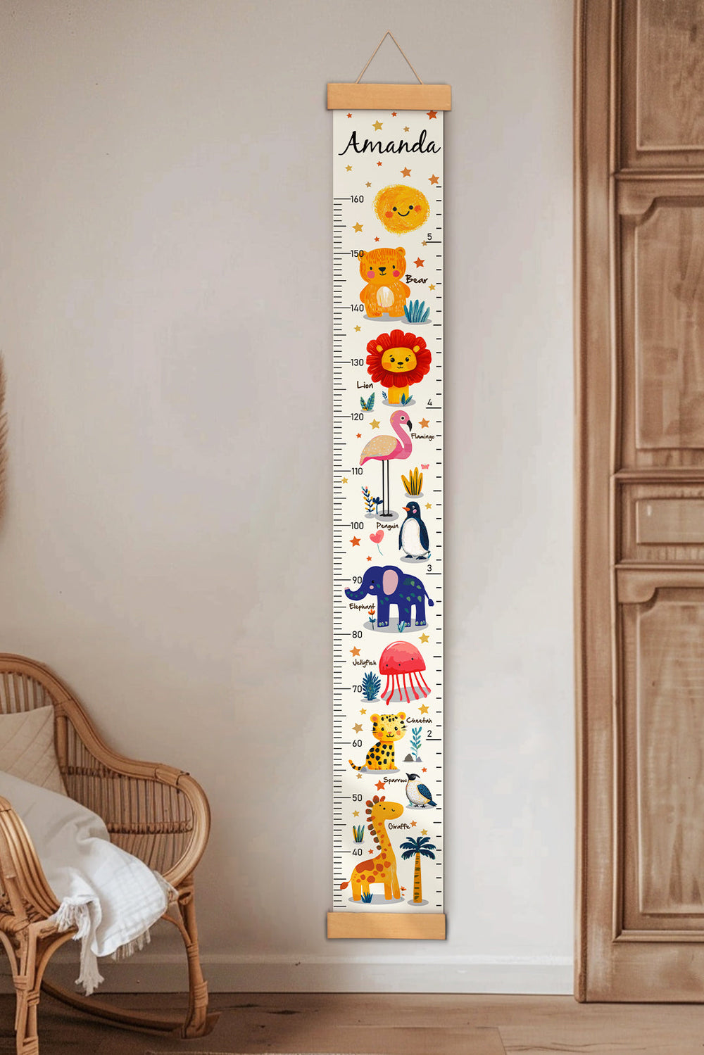 Personalized Cute Animal Hanging Canvas Height Ruler