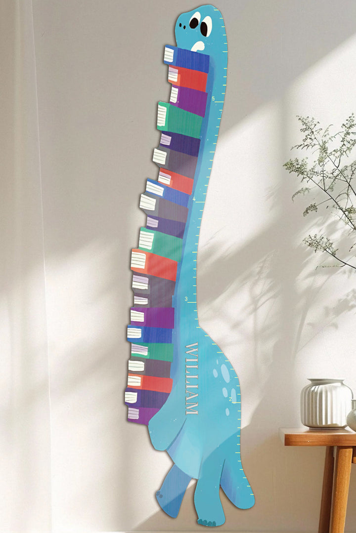 Personalized Wooden Book-Loving Dinosaur Growth Chart Ruler