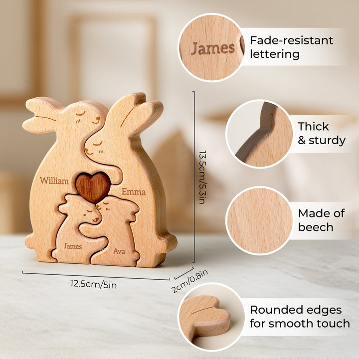 Personalised Wooden Rabbit Family Puzzle Decor