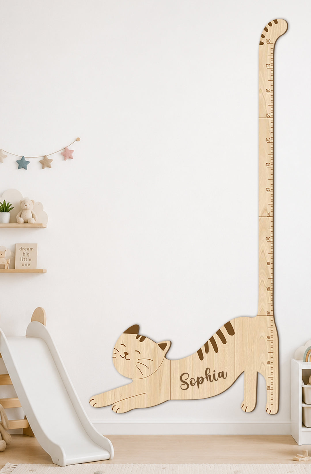 Personalised Wooden Cat Growth Chart for Kids Nursery Decor