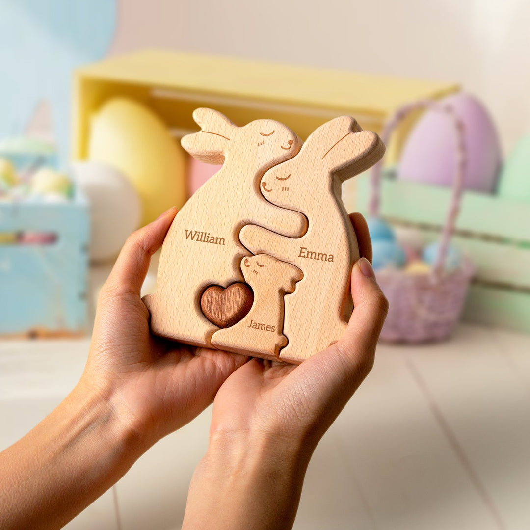 Personalised Wooden Rabbit Family Puzzle Decor