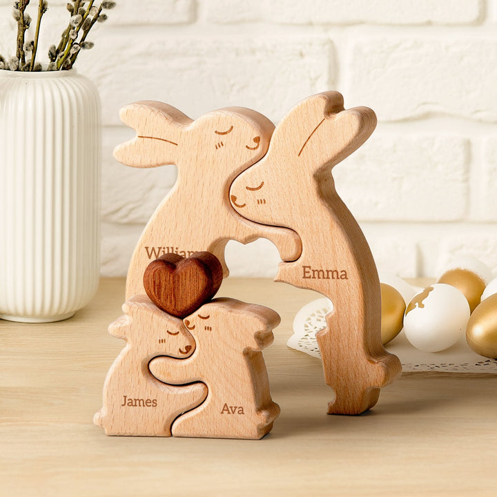 Personalised Wooden Rabbit Family Puzzle Decor