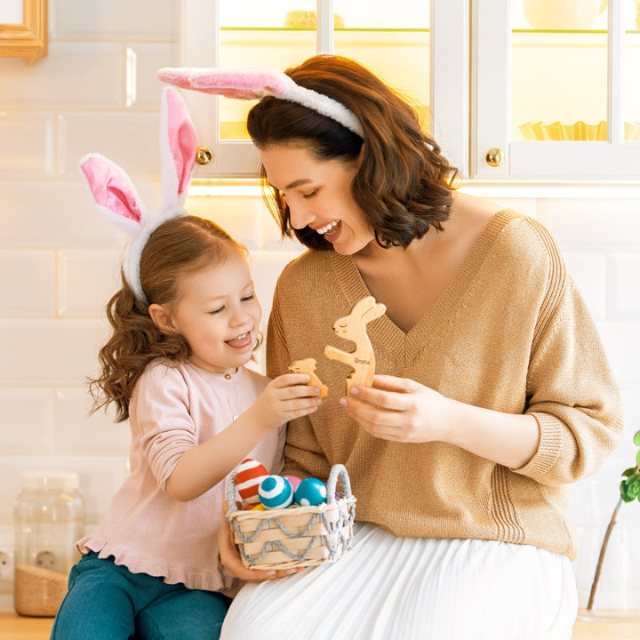 Personalised Wooden Rabbit Family Puzzle Decor