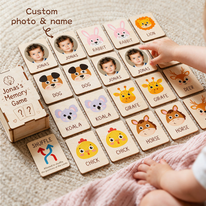 Personalised Wooden Animal Memory Matching Game for Kids
