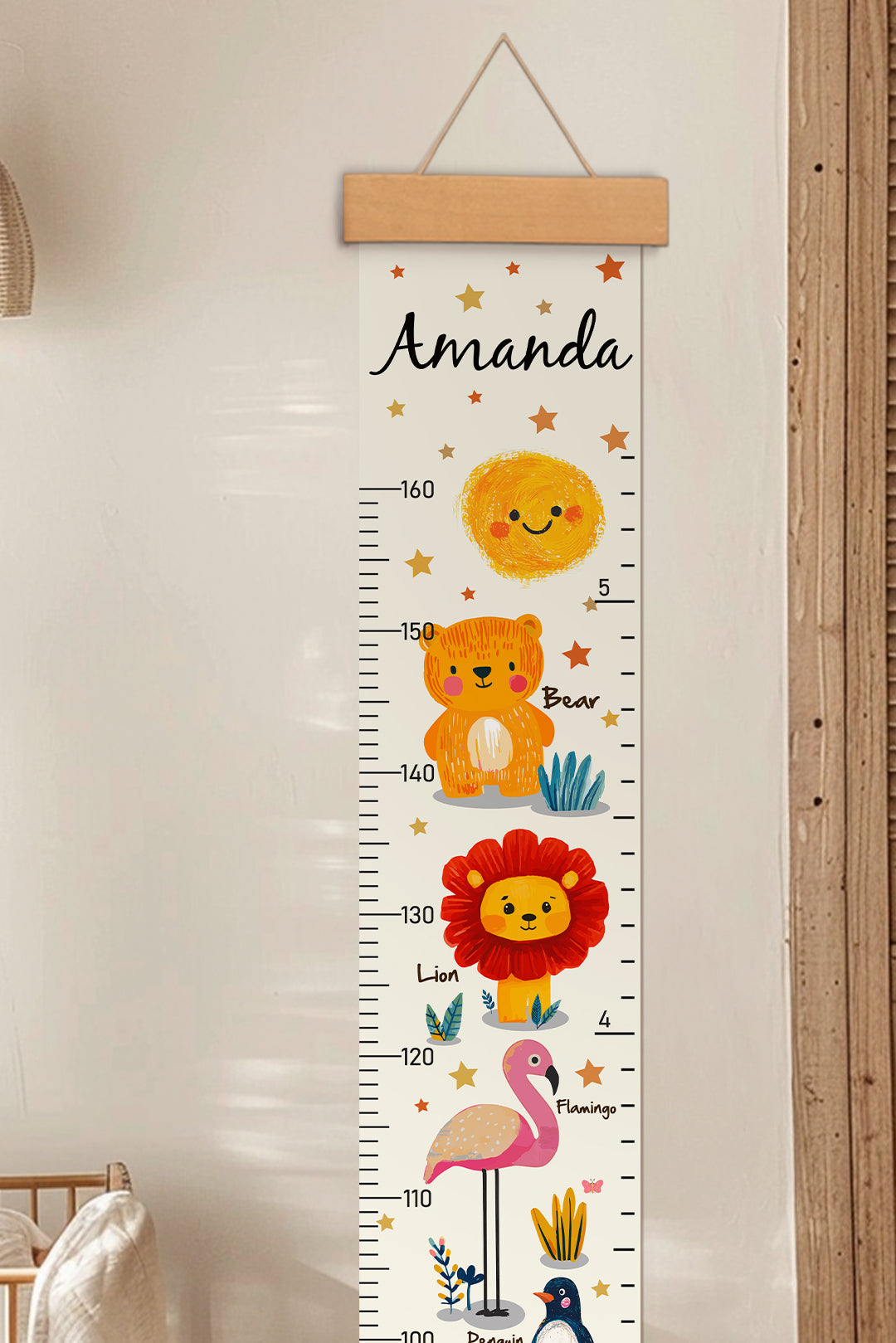 Personalized Cute Animal Hanging Canvas Height Ruler