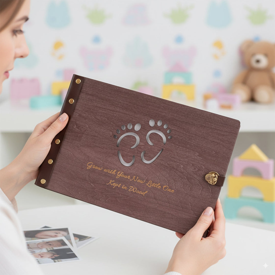 Wooden Baby Photo Album – Footprint Cover