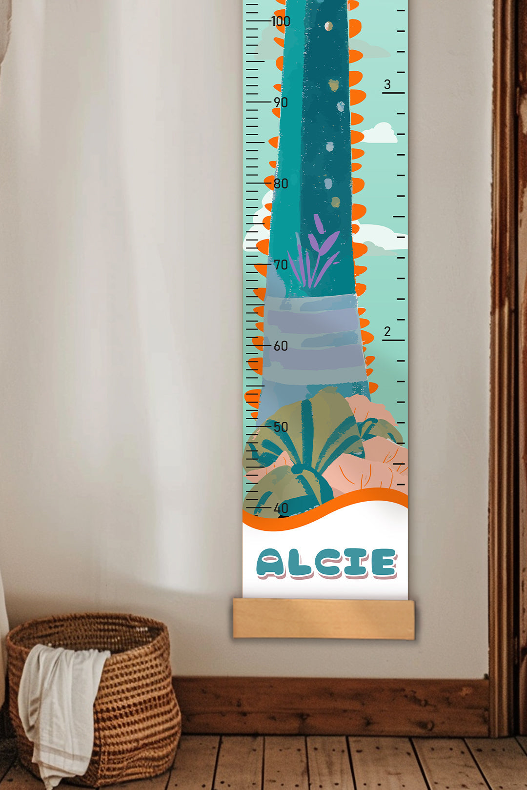 Personalized Dinosaur Growth Hanging Canvas Height Ruler