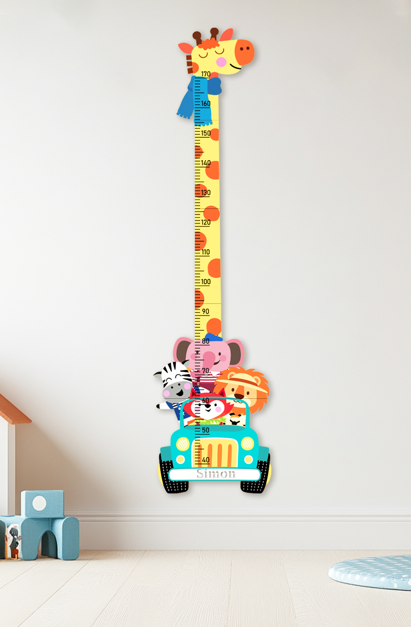 Personalised Wooden Safari Animals Growth Chart for Kids