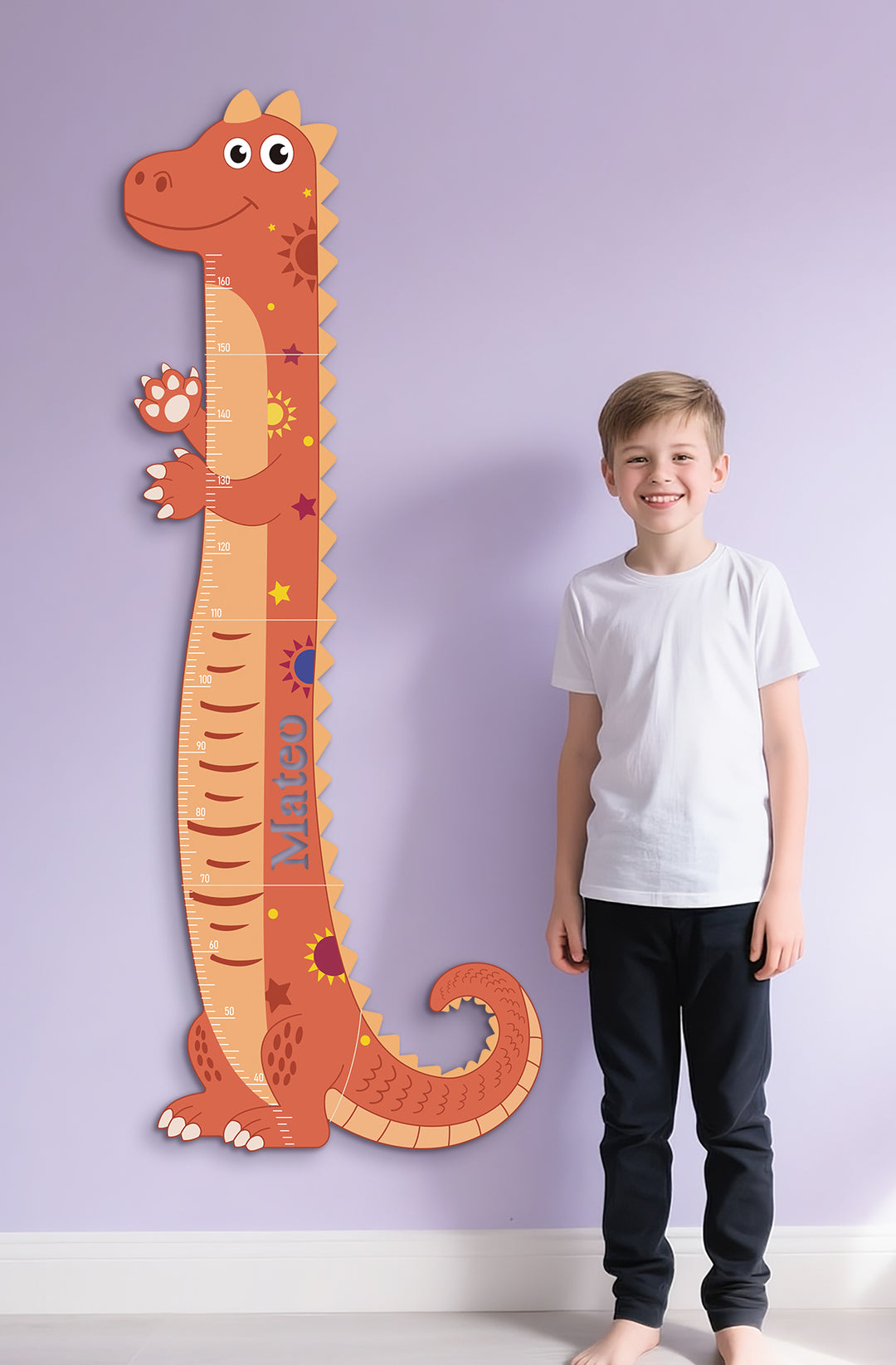 Personalised Wooden Dinosaur Growth Chart for Kids Room