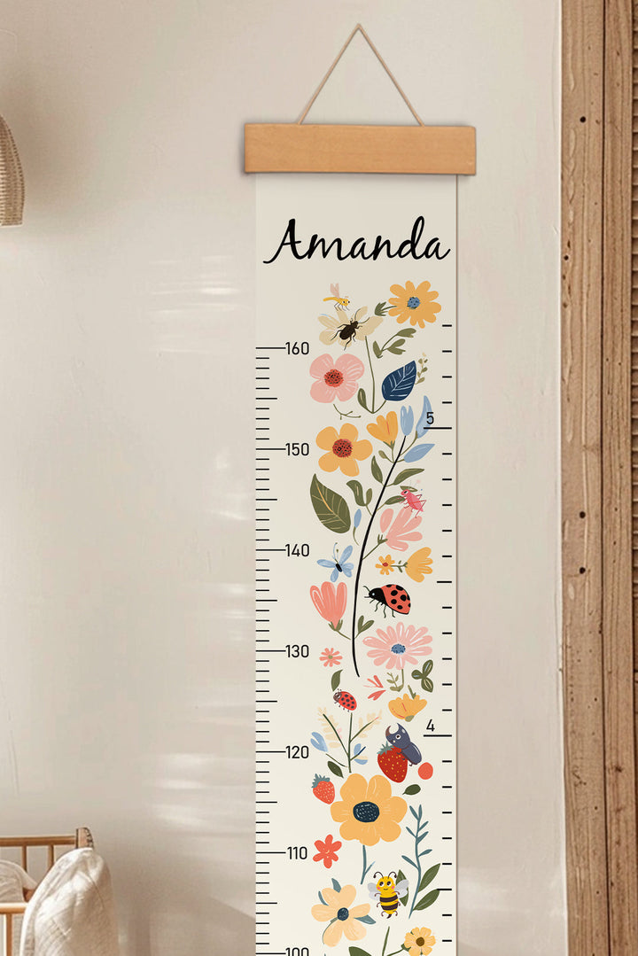 Personalized Floral Garden Hanging Canvas Height Ruler