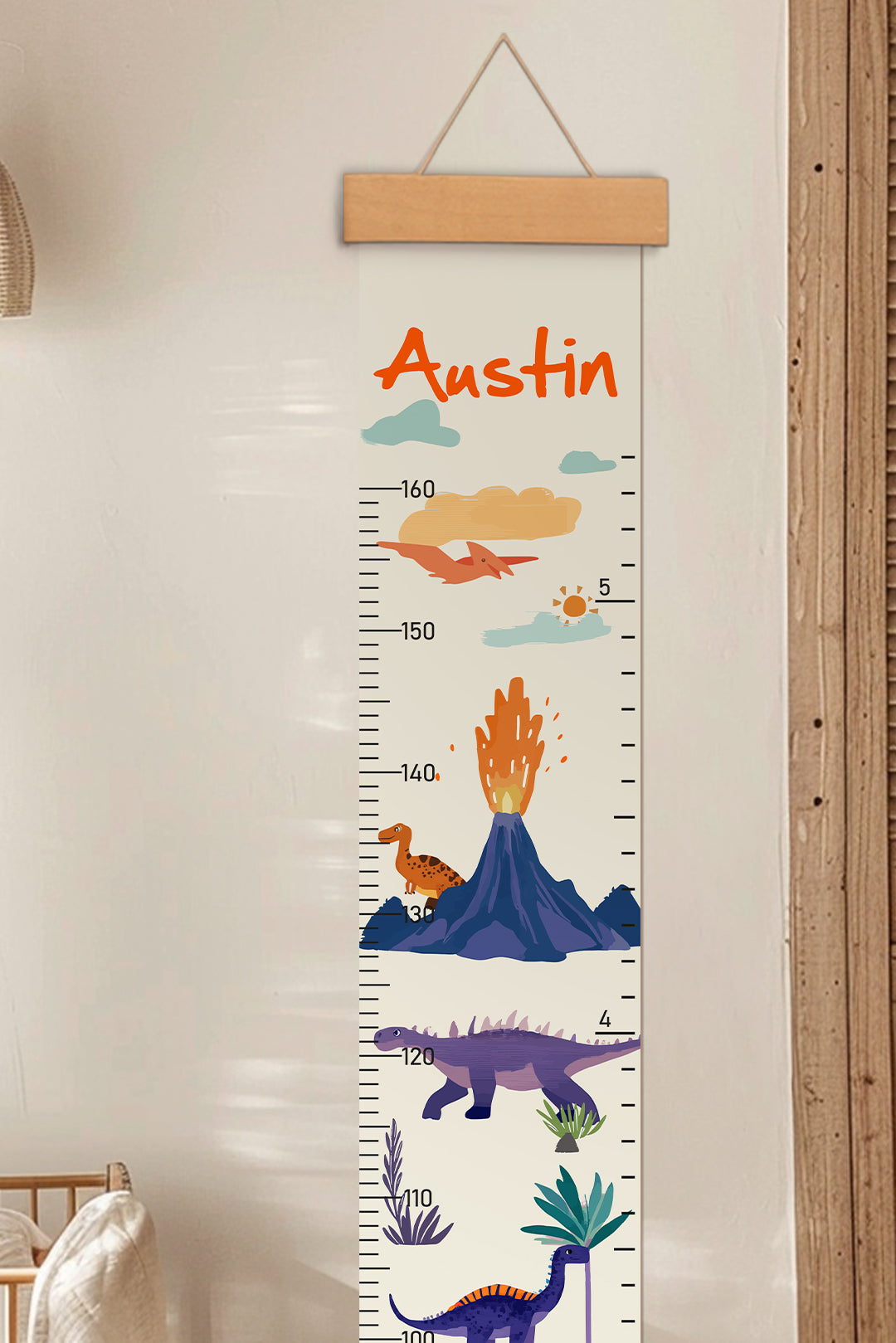 Personalized Dinosaur Adventure Hanging Canvas Height Ruler