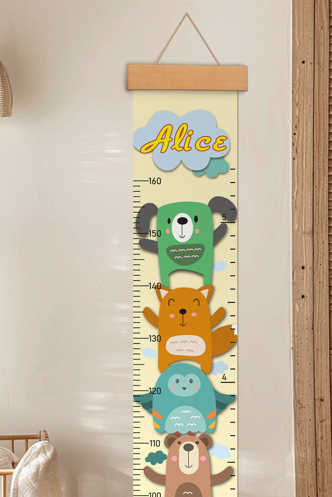 Personalized Stacked Animal Hanging Canvas Height Ruler