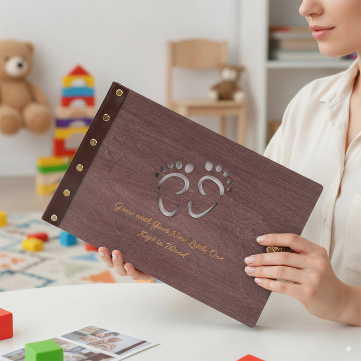 Wooden Baby Photo Album – Footprint Cover